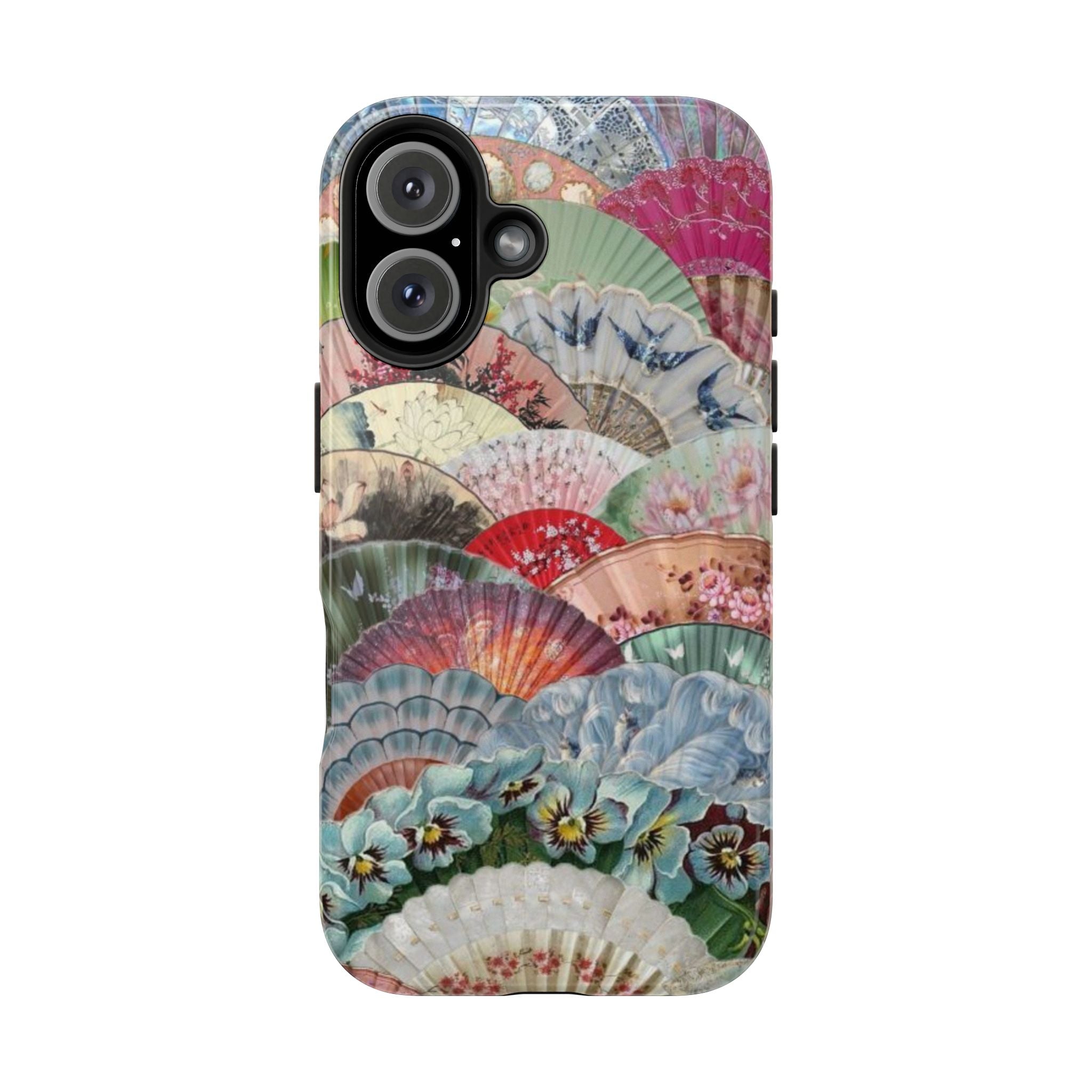 Vintage Floral Fan Tough Phone Case — Decorative Japanese Fan Pattern Phone Cover