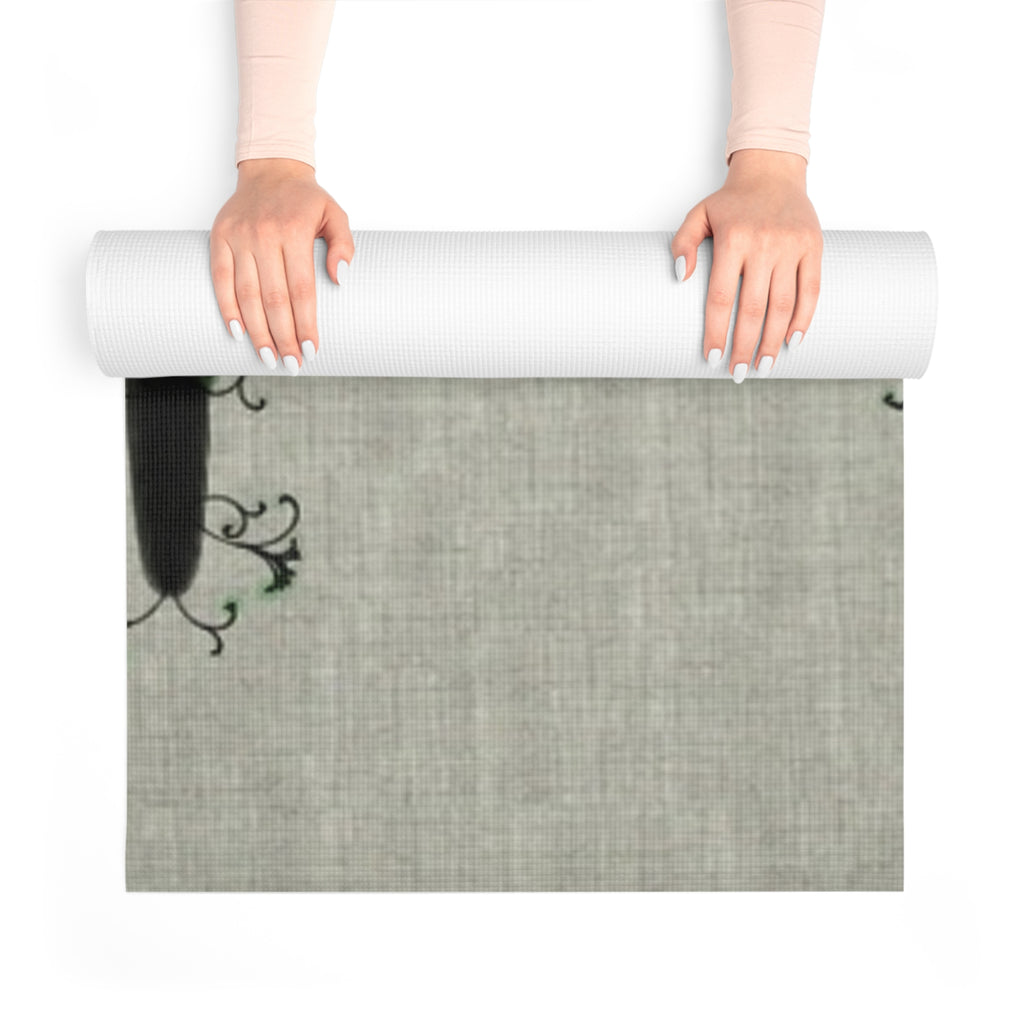 Floral Calligraphy Foam Yoga Mat – Grey Linen Vine Design