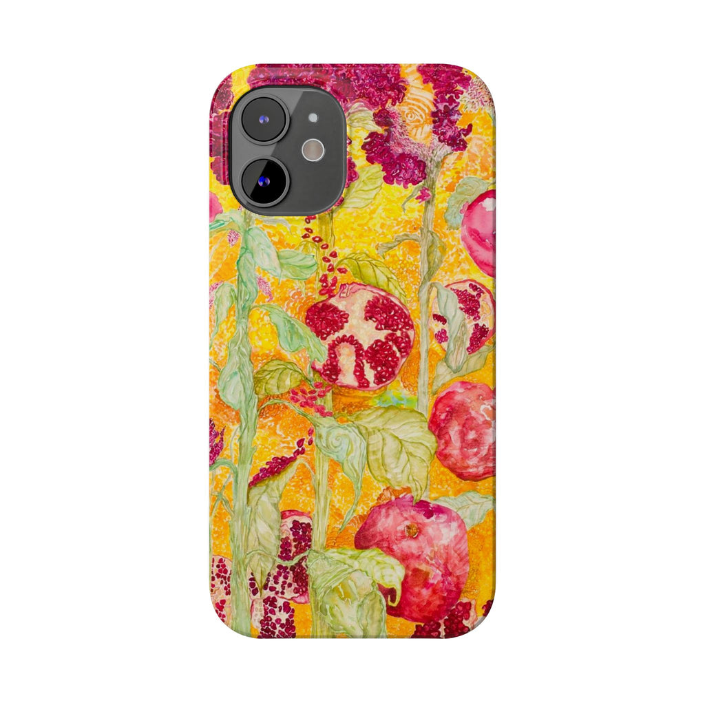 Pomegranate Garden Slim Phone Case — Vibrant Watercolor Fruit Art
