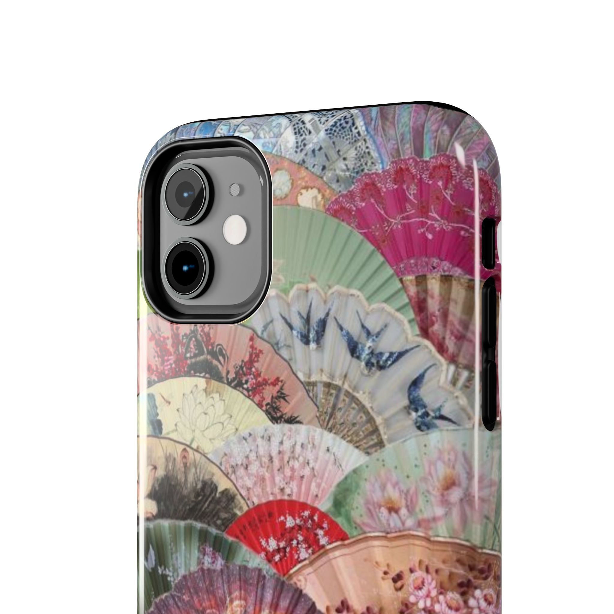 Vintage Floral Fan Tough Phone Case — Decorative Japanese Fan Pattern Phone Cover