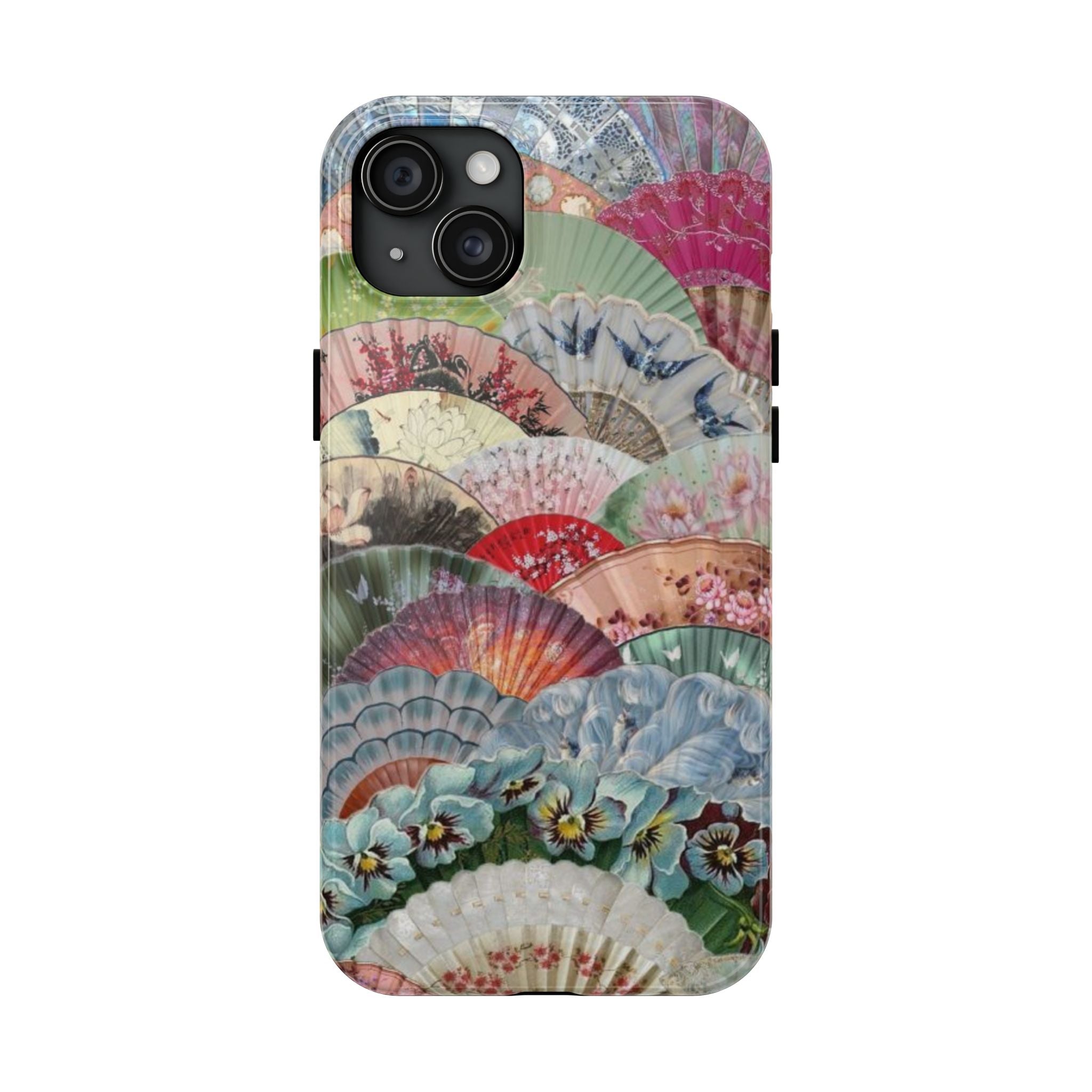 Vintage Floral Fan Tough Phone Case — Decorative Japanese Fan Pattern Phone Cover