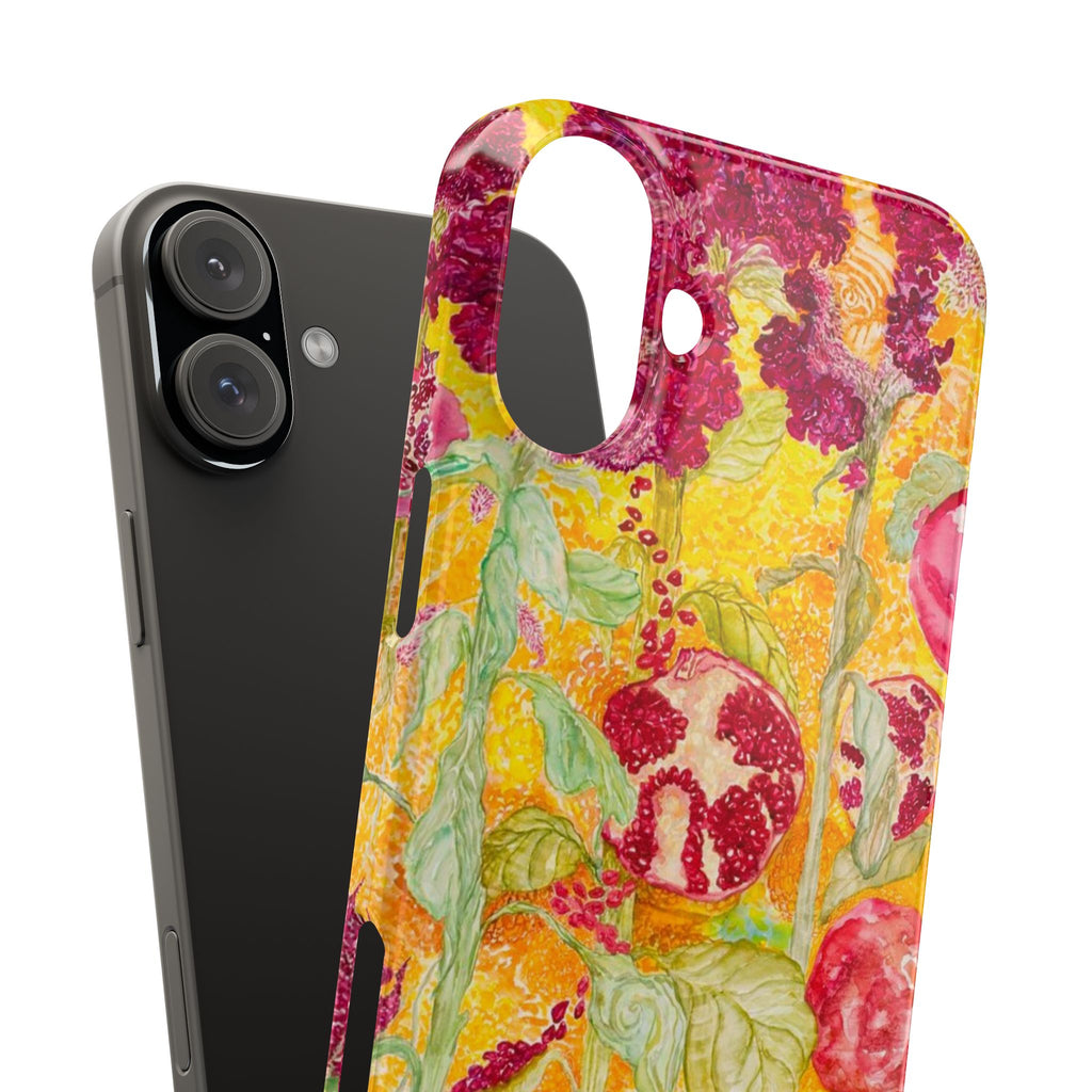 Pomegranate Garden Slim Phone Case — Vibrant Watercolor Fruit Art