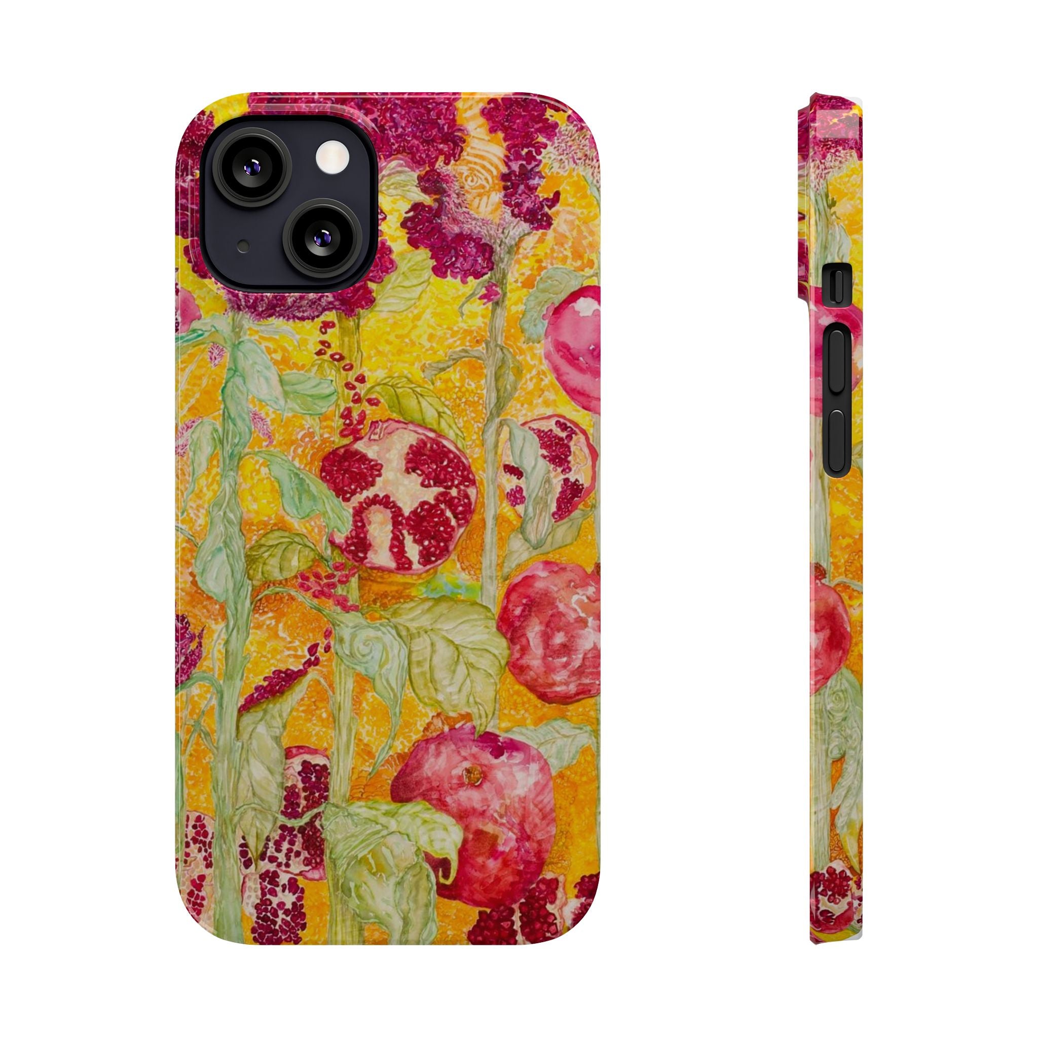 Pomegranate Garden Slim Phone Case — Vibrant Watercolor Fruit Art