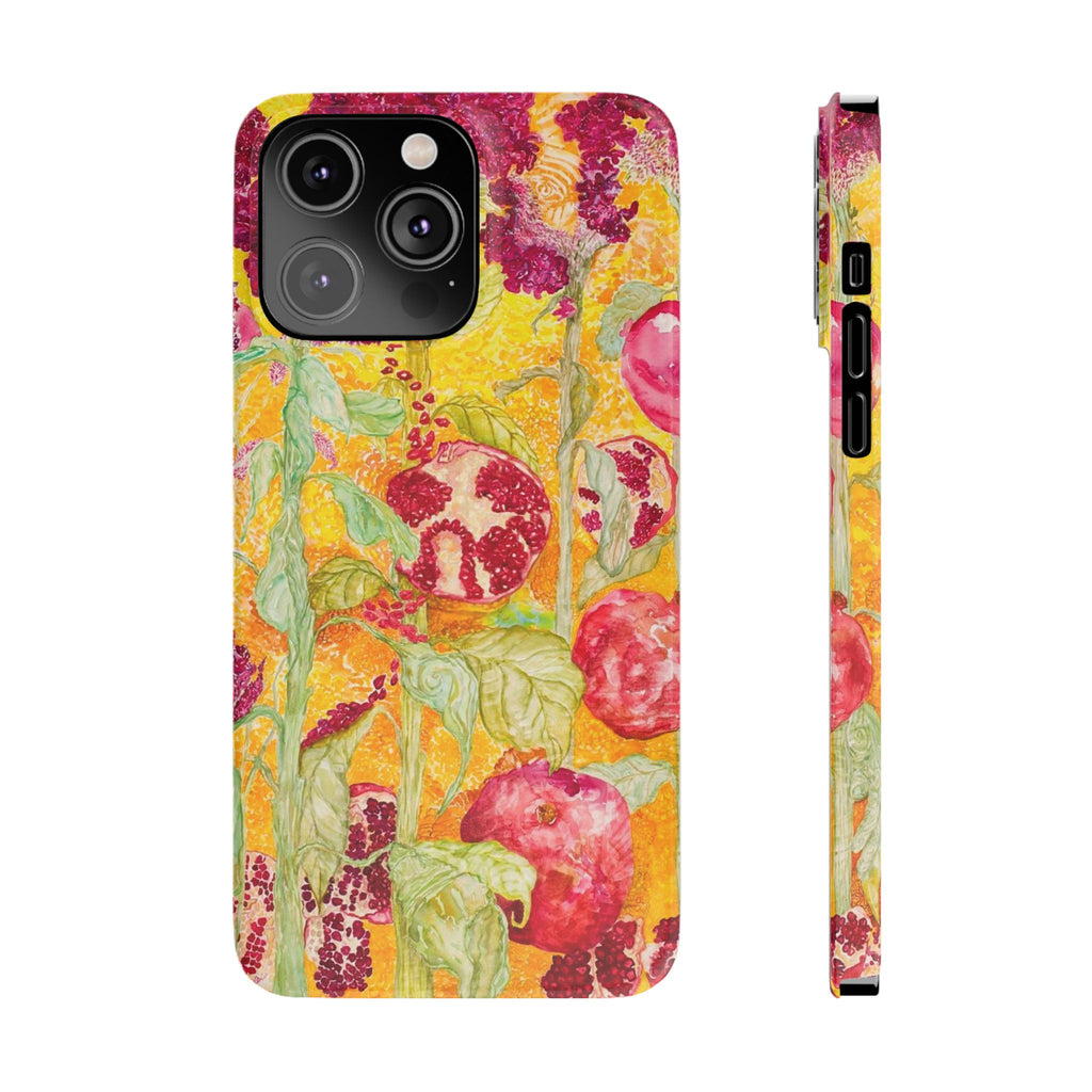 Pomegranate Garden Slim Phone Case — Vibrant Watercolor Fruit Art