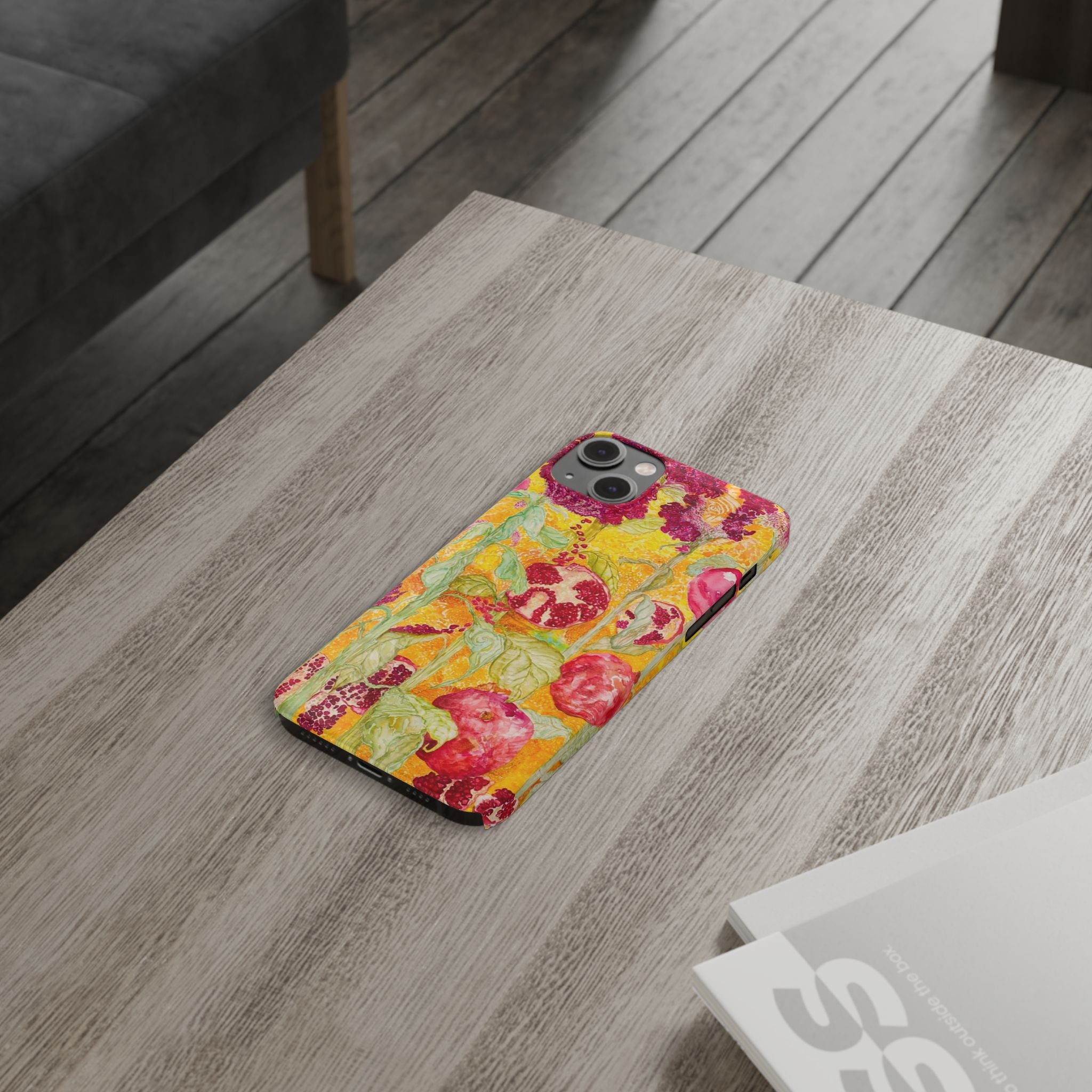 Pomegranate Garden Slim Phone Case — Vibrant Watercolor Fruit Art