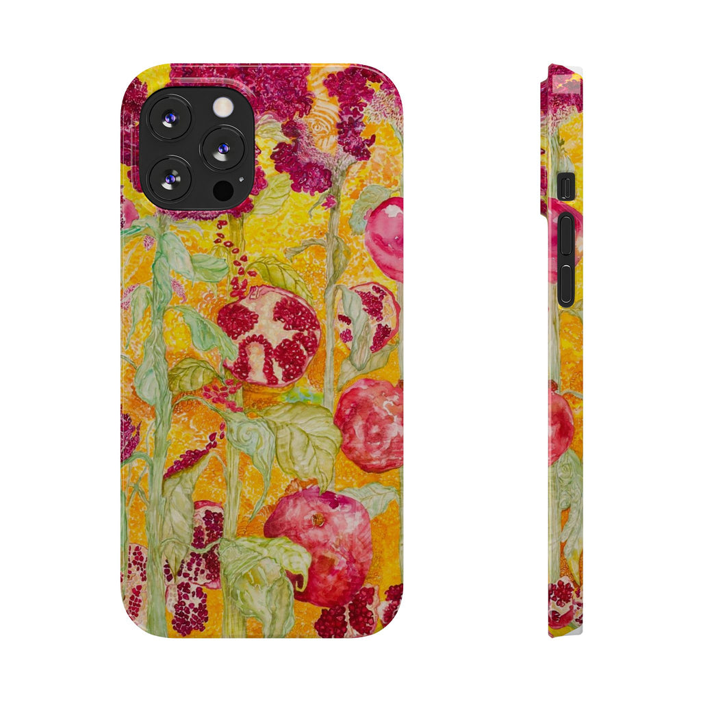 Pomegranate Garden Slim Phone Case — Vibrant Watercolor Fruit Art
