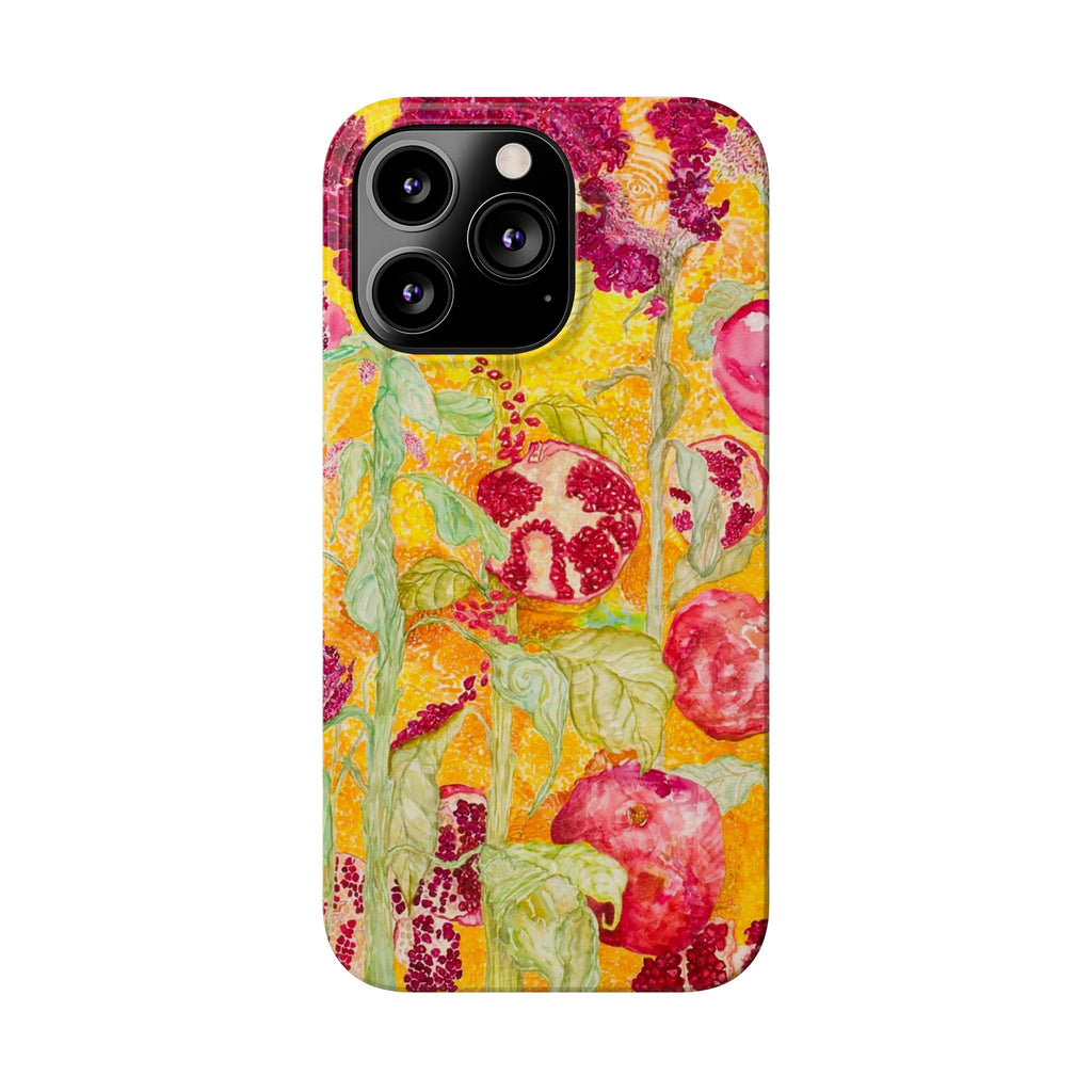 Pomegranate Garden Slim Phone Case — Vibrant Watercolor Fruit Art