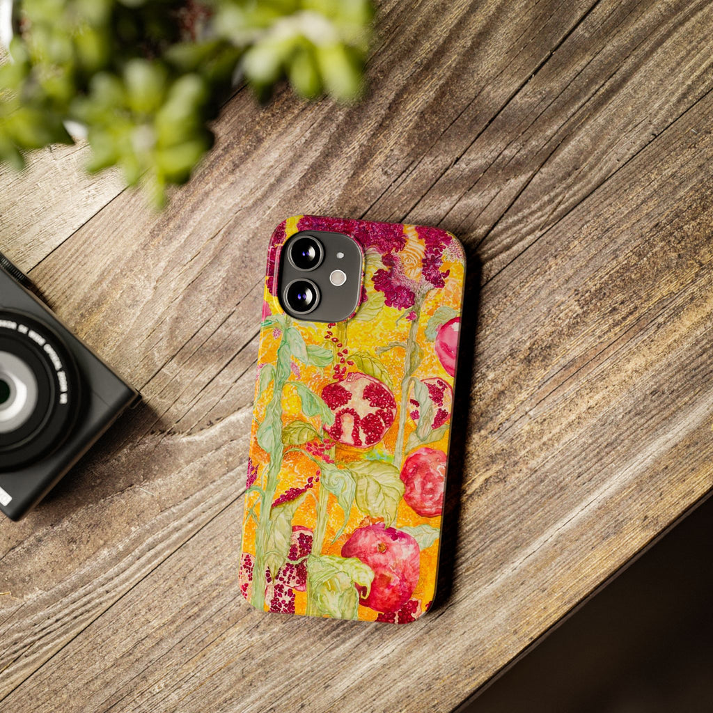 Pomegranate Garden Slim Phone Case — Vibrant Watercolor Fruit Art