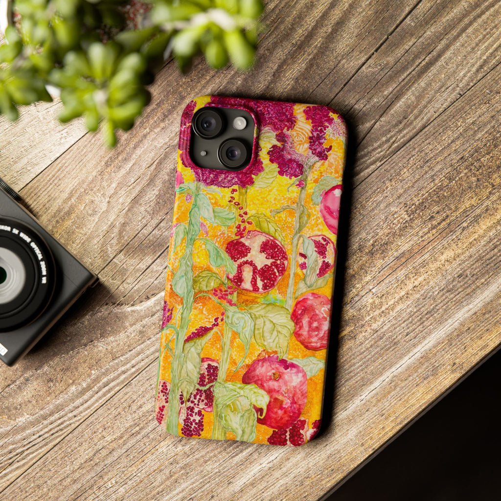 Pomegranate Garden Slim Phone Case — Vibrant Watercolor Fruit Art