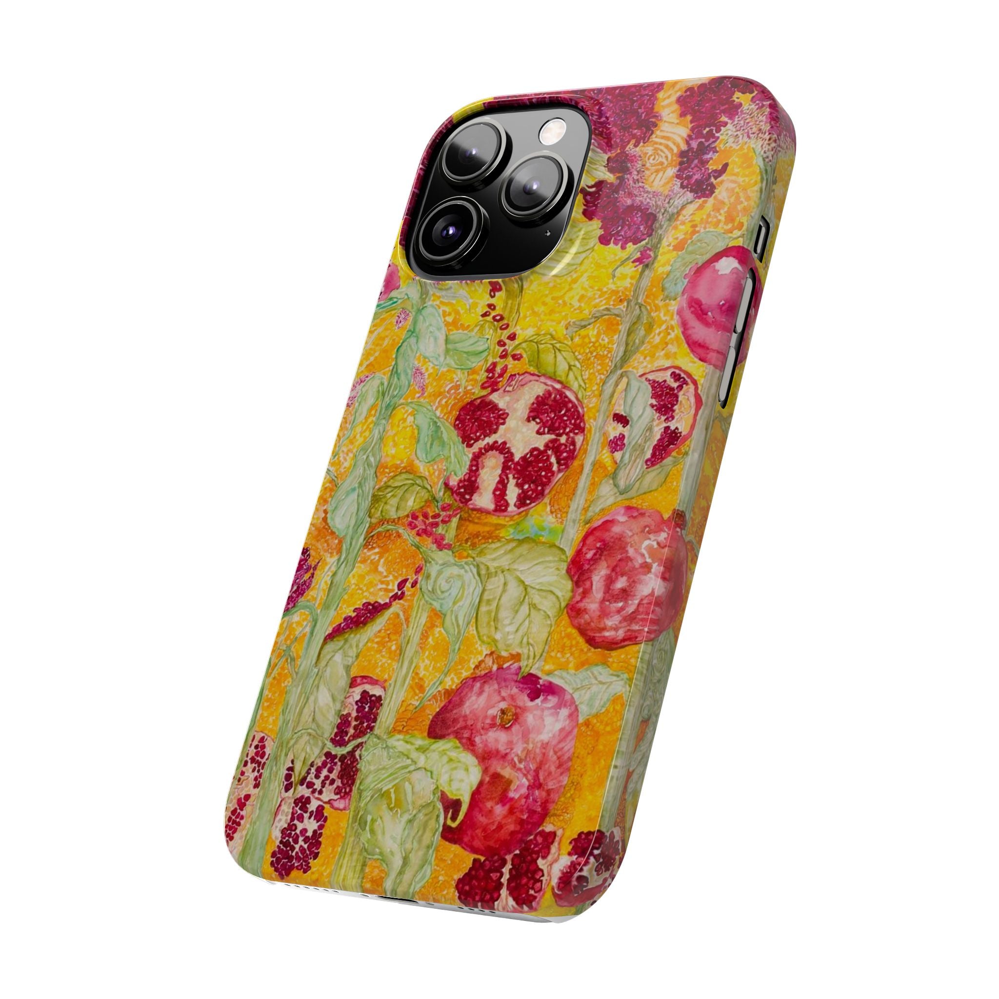 Pomegranate Garden Slim Phone Case — Vibrant Watercolor Fruit Art