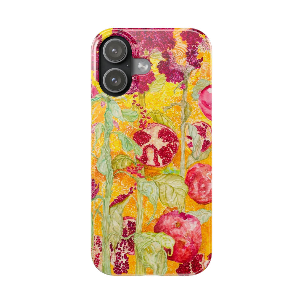 Pomegranate Garden Slim Phone Case — Vibrant Watercolor Fruit Art