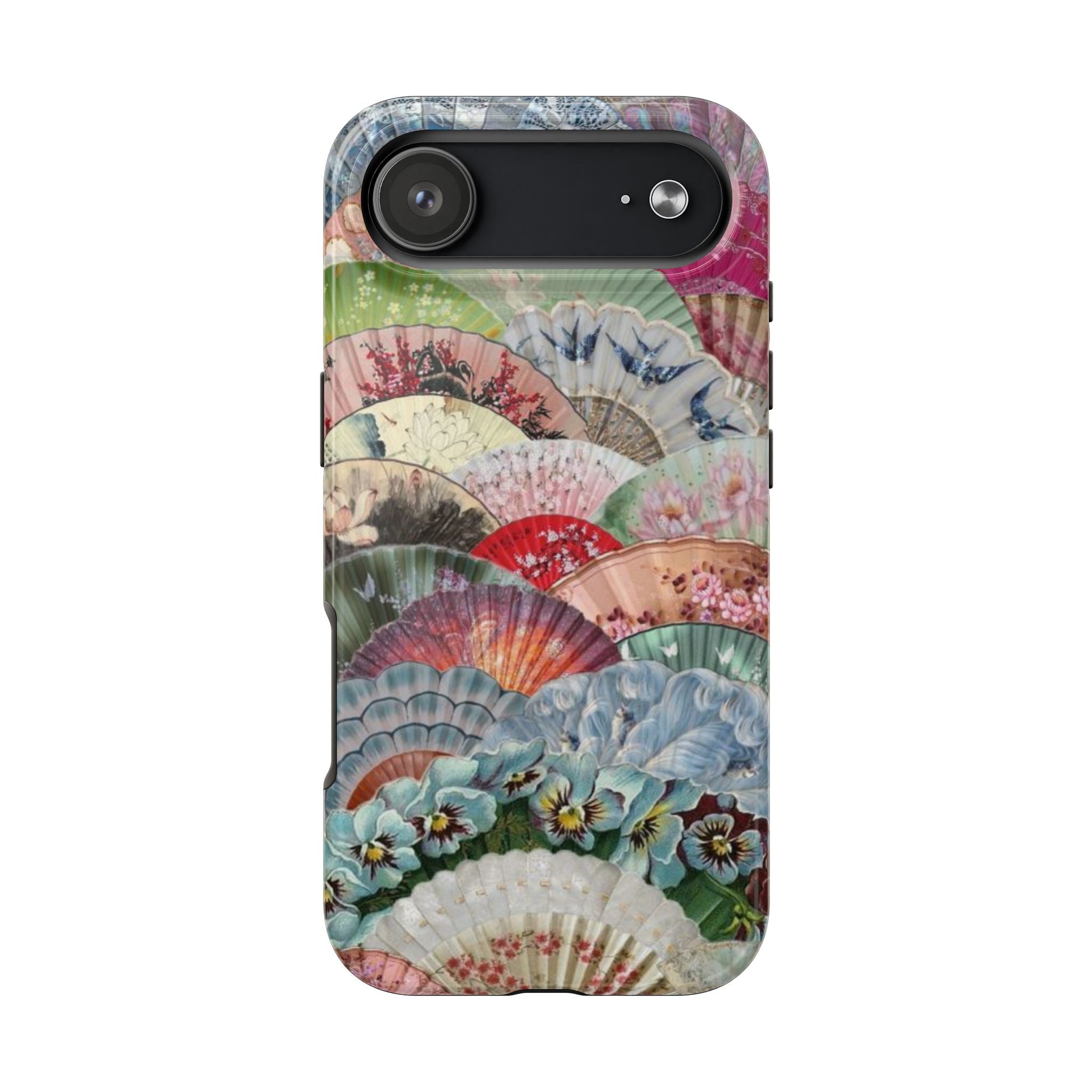 Vintage Floral Fan Tough Phone Case — Decorative Japanese Fan Pattern Phone Cover