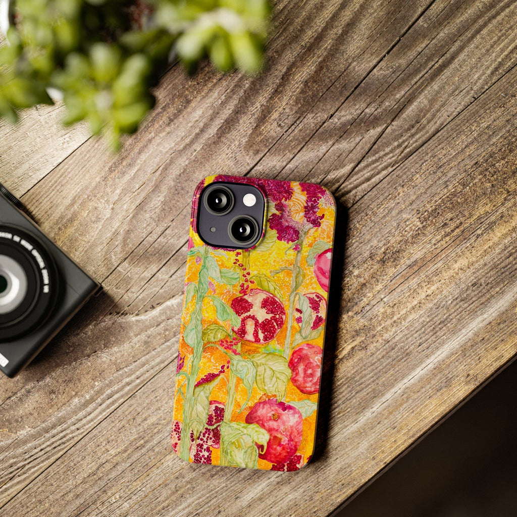 Pomegranate Garden Slim Phone Case — Vibrant Watercolor Fruit Art