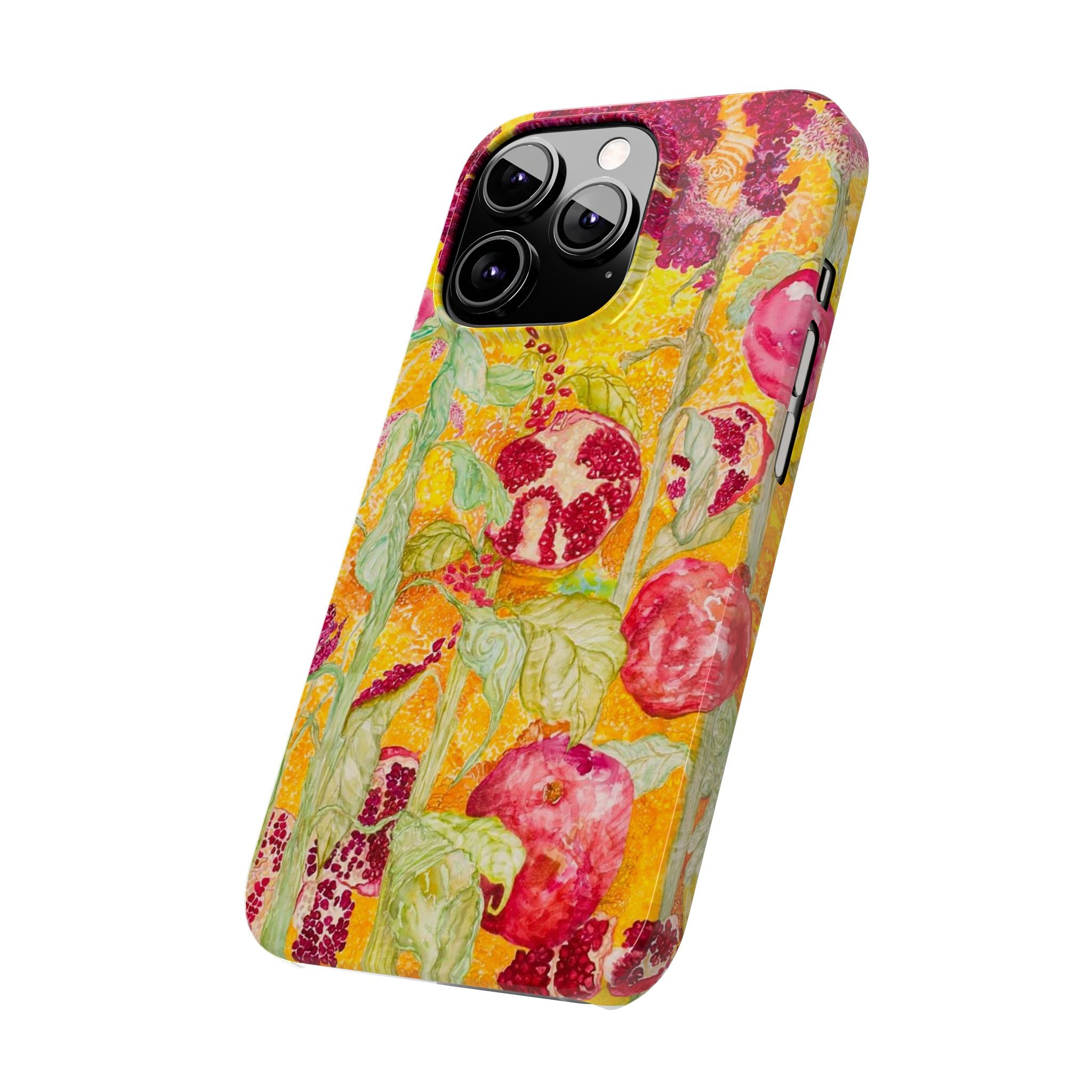 Pomegranate Garden Slim Phone Case — Vibrant Watercolor Fruit Art