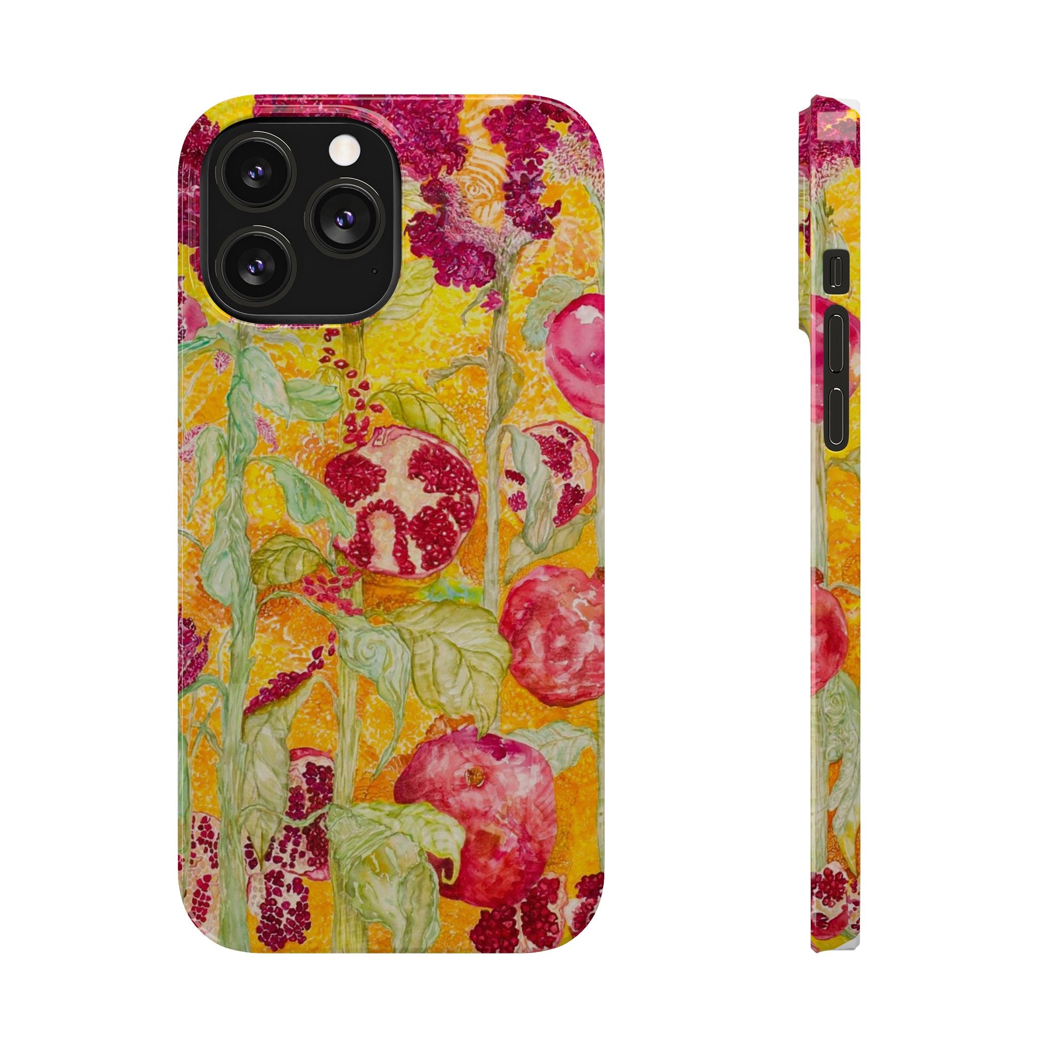 Pomegranate Garden Slim Phone Case — Vibrant Watercolor Fruit Art
