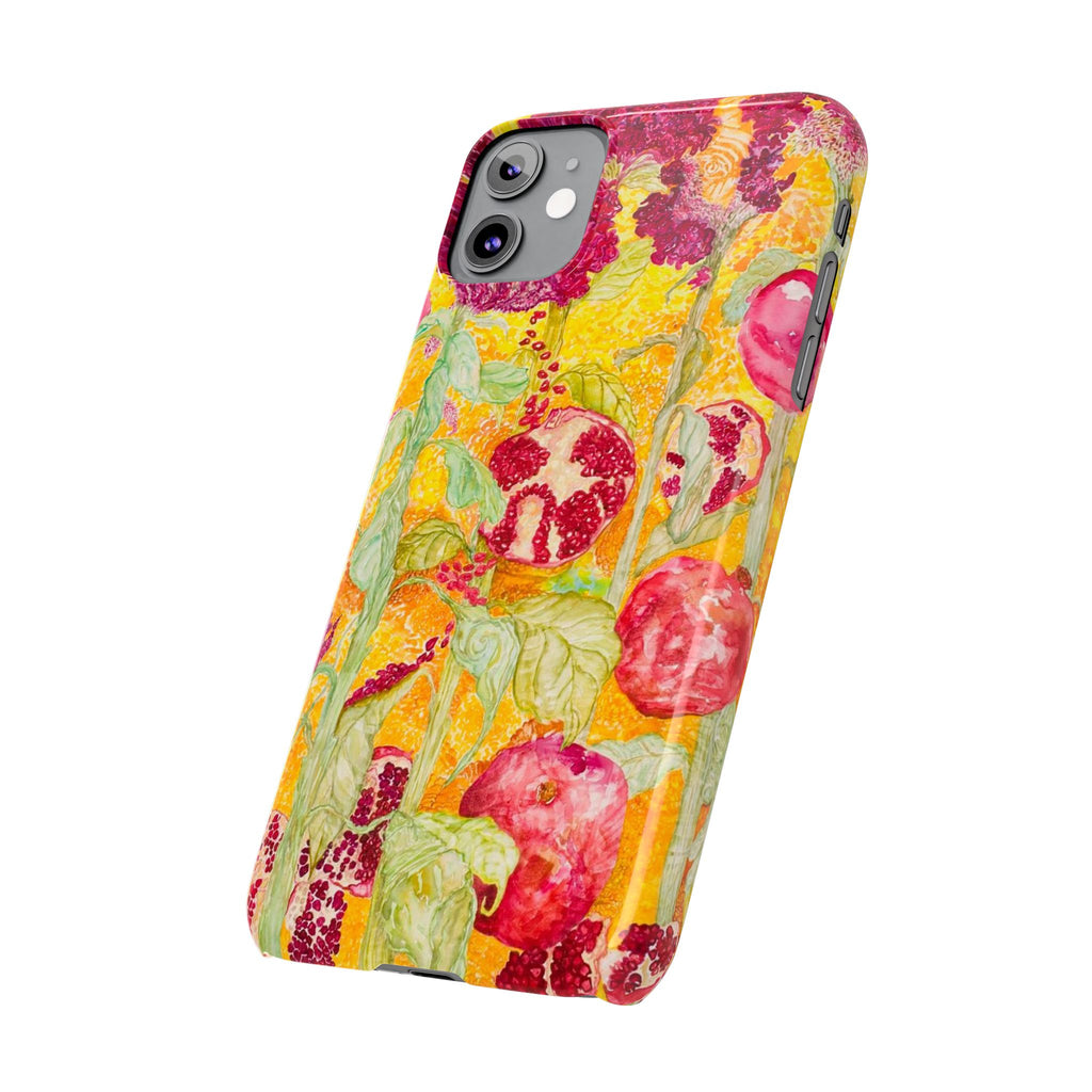 Pomegranate Garden Slim Phone Case — Vibrant Watercolor Fruit Art