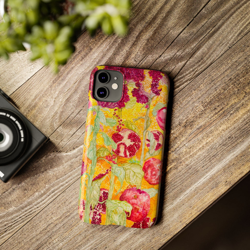 Pomegranate Garden Slim Phone Case — Vibrant Watercolor Fruit Art